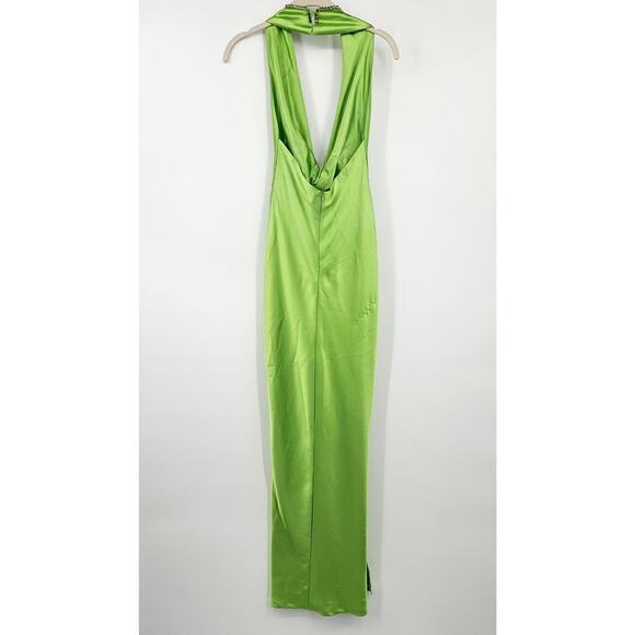 KHANUMS‎ X Revolve Halter Gown With Slit in Pear Green Size Small - Picture 11 of 12